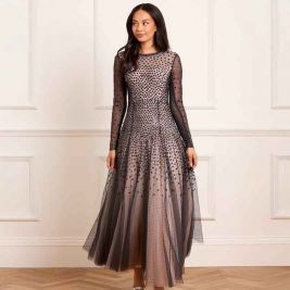 SEQUIN CASCADE ROUND NECK GOWN  - فستان