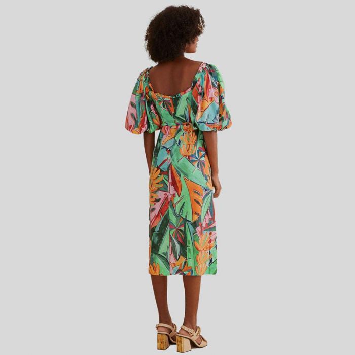 PUFFED SLEEVE MIDI DRESS - فستان | FARM RIO - فارم ريو PUFFED SLEEVE MIDI DRESS - فستان | FARM RIO - فارم ريو