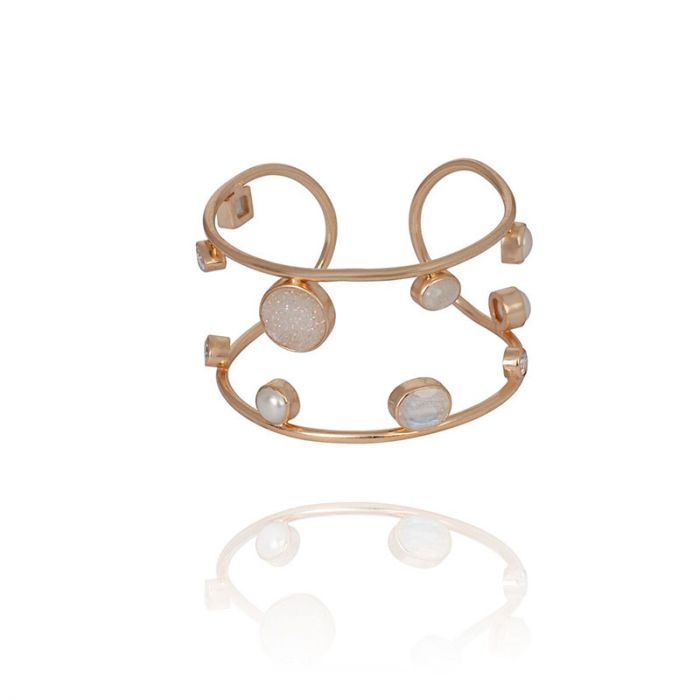 14KT GOLD PLATED W DRUZY PEARL MOONSTONE ZIRCONIA - أساور | ATELIER MON - أتيلير مون 14KT GOLD PLATED W DRUZY PEARL MOONSTONE ZIRCONIA - أساور | ATELIER MON - أتيلير مون