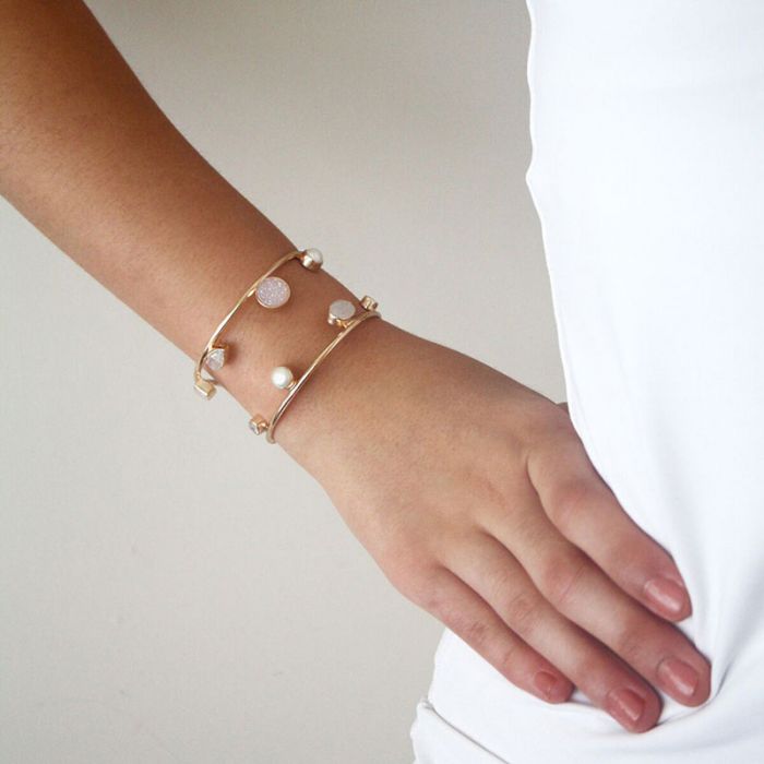 14KT GOLD PLATED W DRUZY PEARL MOONSTONE ZIRCONIA - أساور | ATELIER MON - أتيلير مون 14KT GOLD PLATED W DRUZY PEARL MOONSTONE ZIRCONIA - أساور | ATELIER MON - أتيلير مون