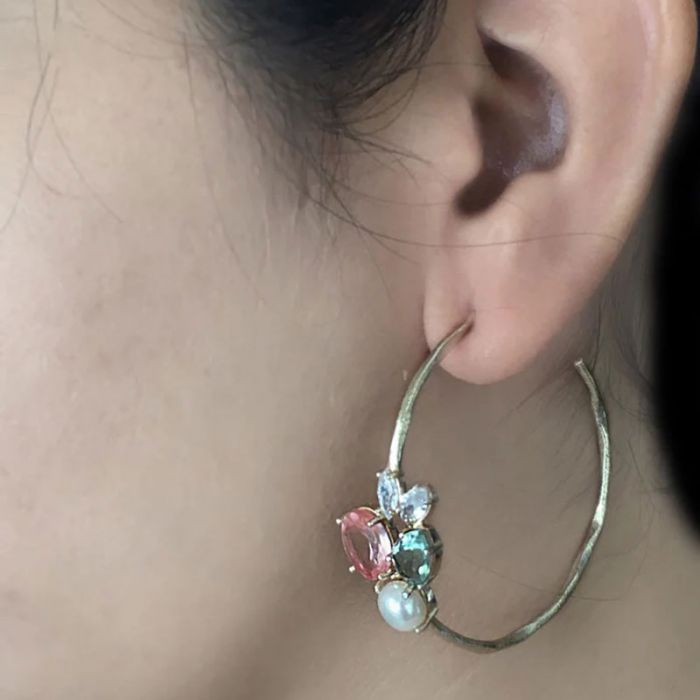 14K CANDY CABANA MULTIGEM DEMI HOOPS - أقراط | ATELIER MON - أتيلير مون 14K CANDY CABANA MULTIGEM DEMI HOOPS - أقراط | ATELIER MON - أتيلير مون
