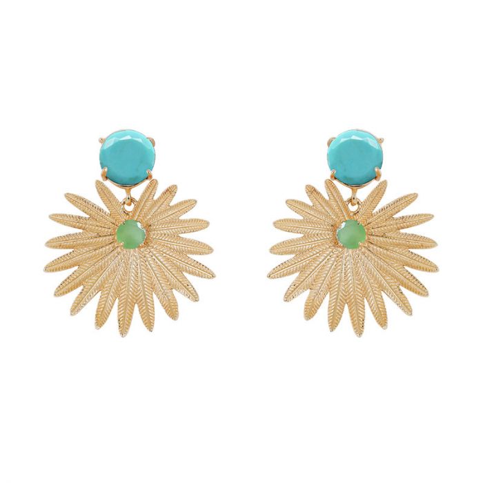 14K PALM LEAF TURQUOISE EARRINGS - أقراط | ATELIER MON - أتيلير مون 14K PALM LEAF TURQUOISE EARRINGS - أقراط | ATELIER MON - أتيلير مون