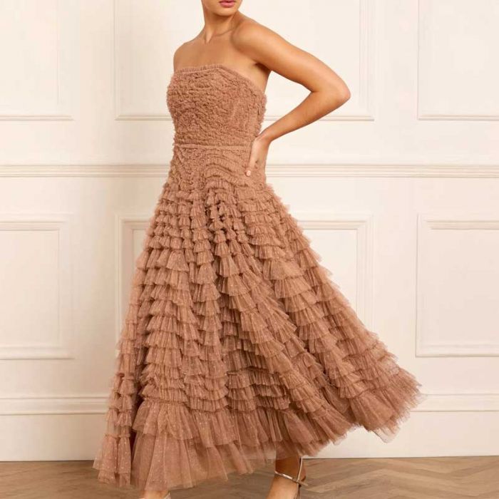 HATTIE RUFFLE STRAPLESS ANKLE GOWN - فستان | NEEDLE & THREAD - نيدل & ثريد HATTIE RUFFLE STRAPLESS ANKLE GOWN - فستان | NEEDLE & THREAD - نيدل & ثريد