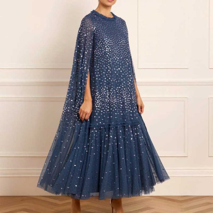 SCATTER DOT CAPE TIERED ANKLE GOWN - فستان | NEEDLE & THREAD - نيدل & ثريد