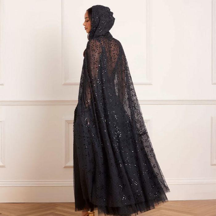 DAPPLED SEQUIN HOODED LONG CAPE - فستان | NEEDLE & THREAD - نيدل & ثريد DAPPLED SEQUIN HOODED LONG CAPE - فستان | NEEDLE & THREAD - نيدل & ثريد