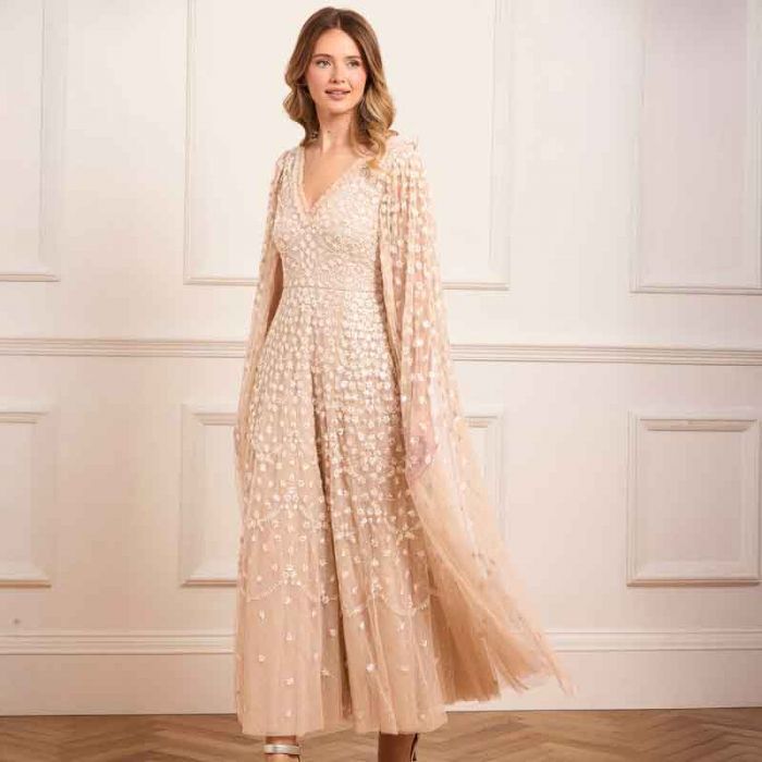 CLOVER CAPE SLEEVE ANKLE GOWN - فستان | NEEDLE & THREAD - نيدل & ثريد CLOVER CAPE SLEEVE ANKLE GOWN - فستان | NEEDLE & THREAD - نيدل & ثريد