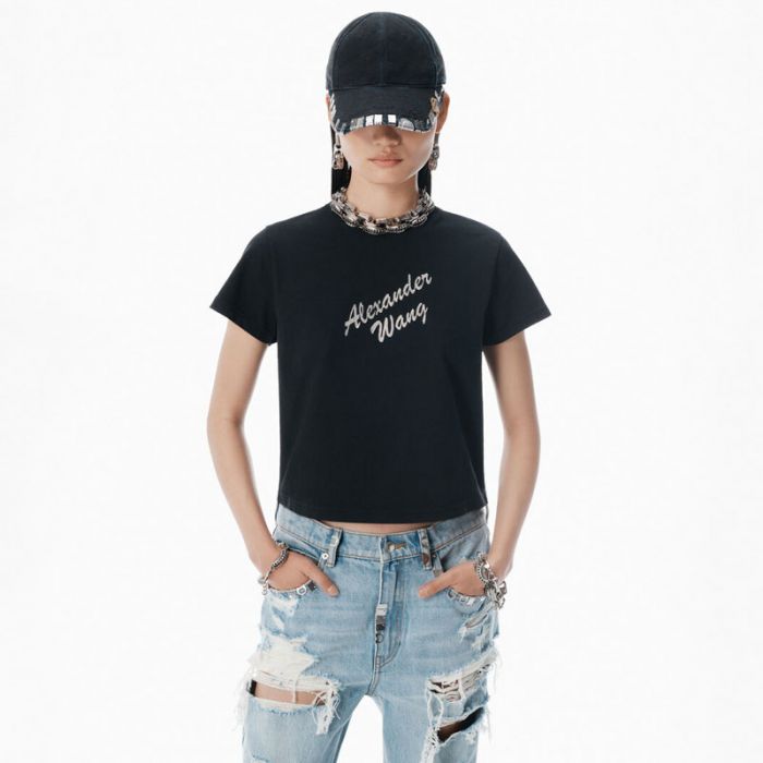 SHRUNKEN TEE W HOTFIX LOGO - تي شيرت | ALEXANDER WANG - الكسندر وانغ