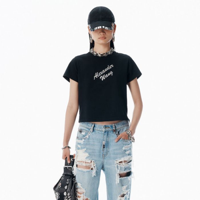 SHRUNKEN TEE W HOTFIX LOGO - تي شيرت | ALEXANDER WANG - الكسندر وانغ SHRUNKEN TEE W HOTFIX LOGO - تي شيرت | ALEXANDER WANG - الكسندر وانغ