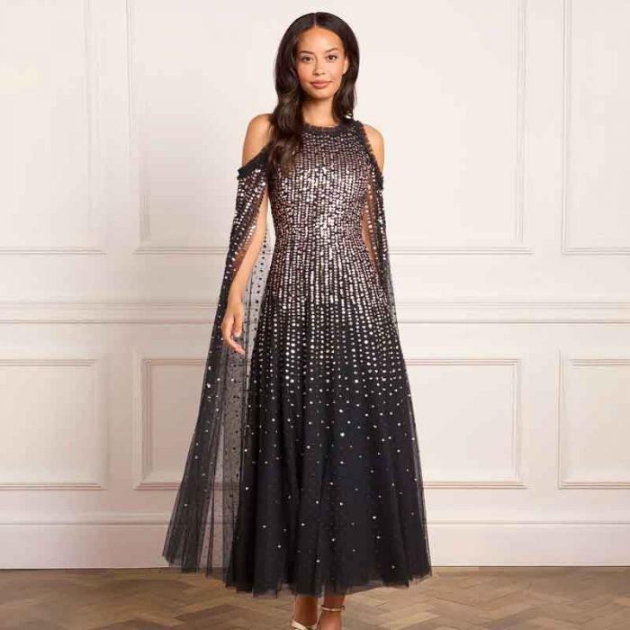 MOONLIGHT SQ CAPE SLEEVE ANKLE GOWN - فستان | NEEDLE & THREAD - نيدل & ثريد