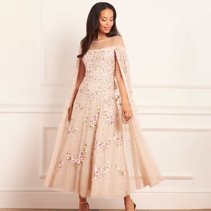 CRESCENT ROSES CAPE ANKLE GOWN - فستان | NEEDLE & THREAD - نيدل & ثريد