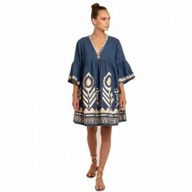 DRESS SHORT FEATHER BELL SLEEVE  - فستان