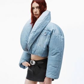 DENIM CROPPED PUFFER JACKET - جاكيت غير رسمي