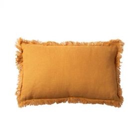 LINEN CUSHION WITH FRINGES HONEY 30 X 50 - مخدات