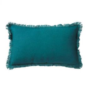 LINEN CUSHION WITH FRINGES BLUE LAKE 30 X 50 - مخدات