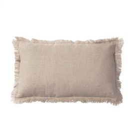 LINEN CUSHION WITH FRINGES BEIGE NATURAL 30 X 50 - مخدات