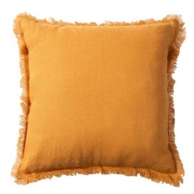 LINEN CUSHION WITH FRINGES HONEY 45 X 45 - مخدات