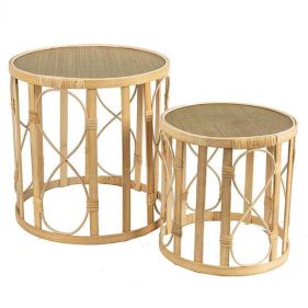 SET 2 TABLES RATTAN NATURAL L:38H38+30H28 - طاولات