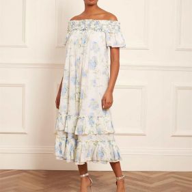 SUMMER POSY COTTON OFF-SHOULDER ANKLE GOWN - فستان