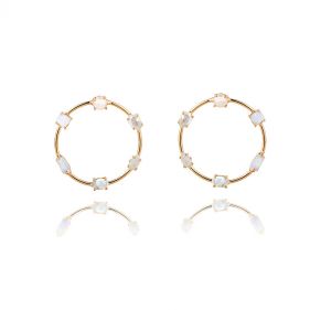 14KT GOLD PLATED W PEARLS & MOONSTONES - أقراط