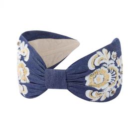 EMBROIDERED HAIRBAND : NAMJOSH : DENIM WHITE PEARL : OS - إكسسوارات شعر