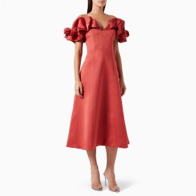 ANNIE OFF SHOULDER FRILL MIDI DRESS  - فستان