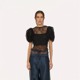 LACE PUFF SLEEVE TOP  - توب