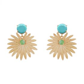 14K  PALM LEAF TURQUOISE EARRINGS - أقراط