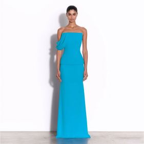 DRAPED SLEEVE LONGLINE CORSET GOWN IN CREPE-فستان