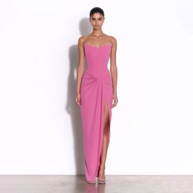 ASYMMETRICAL CAPE SLEEVE DRESS IN CREPE - فستان