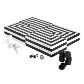 OP ART BACKGAMMON SET BLACK/WHITE 18.5Wx11.25Lx4.5H: JONATHAN ADLER - ملحقات الألعاب