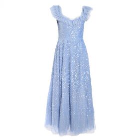 SCATTER DOT RUFFLE ANKLE GOWN  - فستان