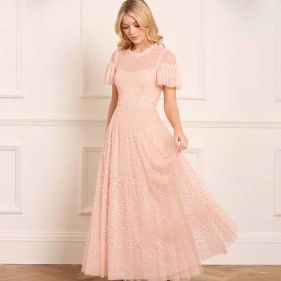 SCATTER DOT RN SS ANKLE GOWN - فستان