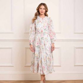 POMPADOUR GARDEN CHIFFON SMOCKED BALLERINA DRESS  - فستان