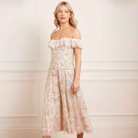 ANTOINETTES FLORAL OFF-SHOULDER BALLERINA DRESS  - فستان