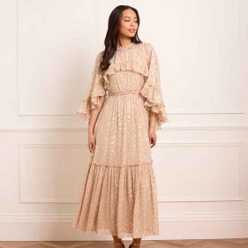 HARPER LUREX CAPE ANKLE GOWN  - فستان