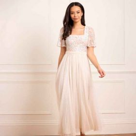 VERSAILLES DITSY BODICE ANKLE GOWN  - فستان