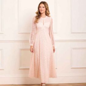 DAPPLED SEQUIN LS  ANKLE GOWN  - فستان