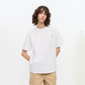 HEAVY COTTON RHINESTONE DROP SHOULDER T SHIRT  - قمصان