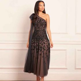 SYLVIA ROSE ONE SHOULDER BOW ANKLE GOWN  - فستان