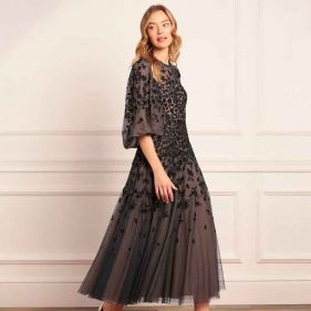 SYLVIA ROSE ROUND NECK ANKLE GOWN  - فستان