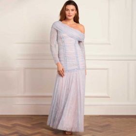 GIGI LACE  ROUCHED GOWN  - فستان