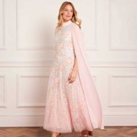 CRESSIDA FLORAL CAPE ANKLE GOWN  - فستان