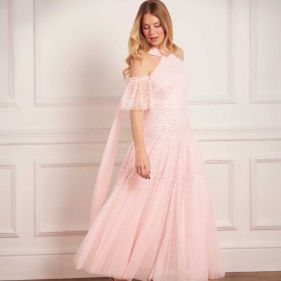 SCALLOP SEQUIN ANKLE GOWN  - فستان