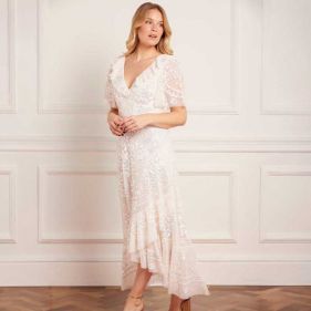 ANAIS SEQUIN FRILL ANKLE GOWN  - فستان