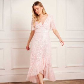 ANAIS SEQUIN FRILL ANKLE GOWN  - فستان