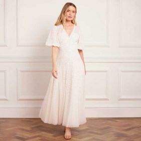 SCALLOP SEQUIN  ANKLE GOWN  - فستان