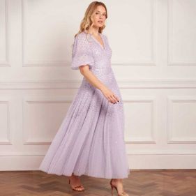 SCALLOP SEQUIN  ANKLE GOWN  - فستان