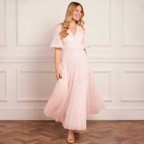 SCALLOP SEQUIN  ANKLE GOWN  - فستان