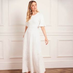 SCALLOP LACE POINTELLE KNIT GOWN  - فستان