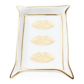 LIPS VALET TRAY WHITE AND GOLD: JONATHAN ADLER - صينية